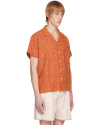 orange bedrucktes Leinen Langarmhemd von HARAGO