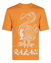 orange bedrucktes Spitze T-Shirt mit einem Rundhalsausschnitt