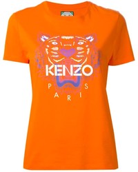 orange bedrucktes T-Shirt mit einem Rundhalsausschnitt