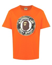 orange bedrucktes T-Shirt mit einem Rundhalsausschnitt von A Bathing Ape