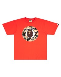 orange bedrucktes T-Shirt mit einem Rundhalsausschnitt von A Bathing Ape