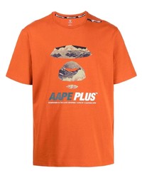orange bedrucktes T-Shirt mit einem Rundhalsausschnitt von AAPE BY A BATHING APE