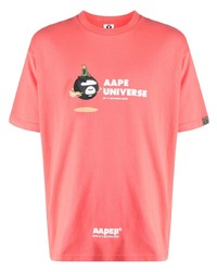 orange bedrucktes T-Shirt mit einem Rundhalsausschnitt von AAPE BY A BATHING APE