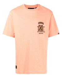 orange bedrucktes T-Shirt mit einem Rundhalsausschnitt von Alpha Industries
