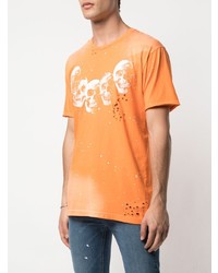 orange bedrucktes T-Shirt mit einem Rundhalsausschnitt von DOMREBEL