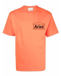 orange bedrucktes T-Shirt mit einem Rundhalsausschnitt von Aries
