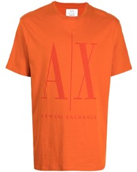 orange bedrucktes T-Shirt mit einem Rundhalsausschnitt von Armani Exchange