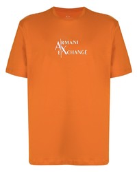 orange bedrucktes T-Shirt mit einem Rundhalsausschnitt von Armani Exchange