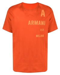 orange bedrucktes T-Shirt mit einem Rundhalsausschnitt von Armani Exchange