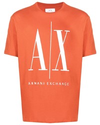 orange bedrucktes T-Shirt mit einem Rundhalsausschnitt von Armani Exchange