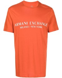 orange bedrucktes T-Shirt mit einem Rundhalsausschnitt von Armani Exchange