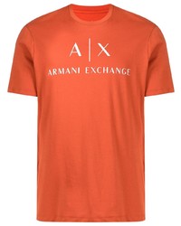 orange bedrucktes T-Shirt mit einem Rundhalsausschnitt von Armani Exchange