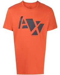 orange bedrucktes T-Shirt mit einem Rundhalsausschnitt von Armani Exchange