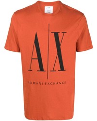 orange bedrucktes T-Shirt mit einem Rundhalsausschnitt von Armani Exchange