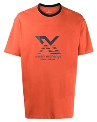 orange bedrucktes T-Shirt mit einem Rundhalsausschnitt von Armani Exchange