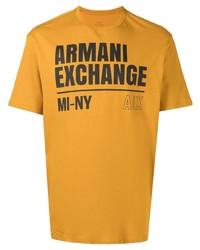 orange bedrucktes T-Shirt mit einem Rundhalsausschnitt von Armani Exchange