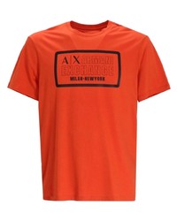 orange bedrucktes T-Shirt mit einem Rundhalsausschnitt von Armani Exchange