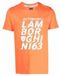 orange bedrucktes T-Shirt mit einem Rundhalsausschnitt von Automobili Lamborghini