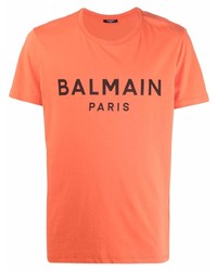 orange bedrucktes T-Shirt mit einem Rundhalsausschnitt von Balmain