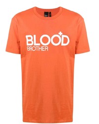 orange bedrucktes T-Shirt mit einem Rundhalsausschnitt von Blood Brother