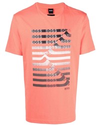 orange bedrucktes T-Shirt mit einem Rundhalsausschnitt von BOSS