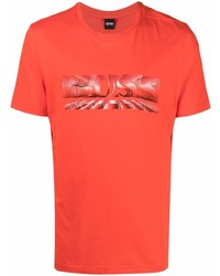 orange bedrucktes T-Shirt mit einem Rundhalsausschnitt von BOSS