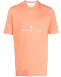 orange bedrucktes T-Shirt mit einem Rundhalsausschnitt von Brunello Cucinelli