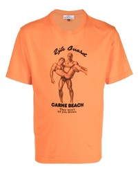 orange bedrucktes T-Shirt mit einem Rundhalsausschnitt von Carne Bollente