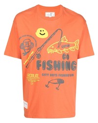 orange bedrucktes T-Shirt mit einem Rundhalsausschnitt von Chocoolate