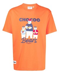 orange bedrucktes T-Shirt mit einem Rundhalsausschnitt von Chocoolate