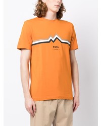 orange bedrucktes T-Shirt mit einem Rundhalsausschnitt von BOSS