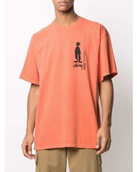 orange bedrucktes T-Shirt mit einem Rundhalsausschnitt von Stussy