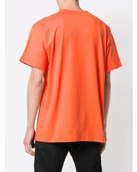 orange bedrucktes T-Shirt mit einem Rundhalsausschnitt von Raf Simons