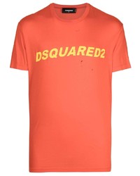 orange bedrucktes T-Shirt mit einem Rundhalsausschnitt von DSQUARED2