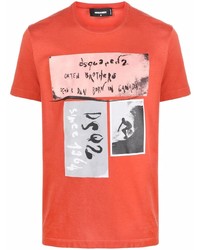 orange bedrucktes T-Shirt mit einem Rundhalsausschnitt von DSQUARED2