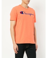 orange bedrucktes T-Shirt mit einem Rundhalsausschnitt von Champion