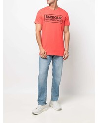 orange bedrucktes T-Shirt mit einem Rundhalsausschnitt von Barbour