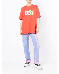 orange bedrucktes T-Shirt mit einem Rundhalsausschnitt von MSGM