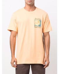 orange bedrucktes T-Shirt mit einem Rundhalsausschnitt von Stussy