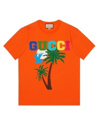 orange bedrucktes T-Shirt mit einem Rundhalsausschnitt von Gucci