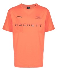 orange bedrucktes T-Shirt mit einem Rundhalsausschnitt von Hackett