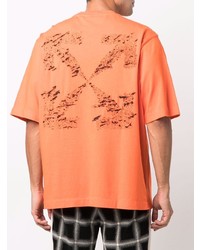 orange bedrucktes T-Shirt mit einem Rundhalsausschnitt von Off-White