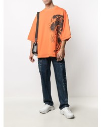 orange bedrucktes T-Shirt mit einem Rundhalsausschnitt von Formy Studio