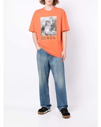 orange bedrucktes T-Shirt mit einem Rundhalsausschnitt von Heron Preston