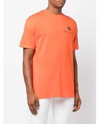 orange bedrucktes T-Shirt mit einem Rundhalsausschnitt von Philipp Plein