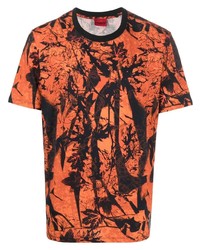 orange bedrucktes T-Shirt mit einem Rundhalsausschnitt von Hugo