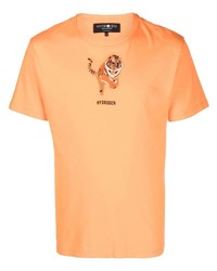 orange bedrucktes T-Shirt mit einem Rundhalsausschnitt von Hydrogen
