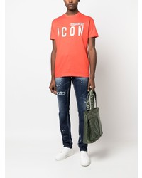 orange bedrucktes T-Shirt mit einem Rundhalsausschnitt von DSQUARED2