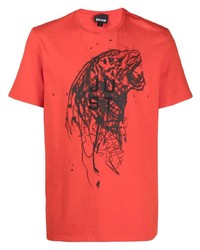 orange bedrucktes T-Shirt mit einem Rundhalsausschnitt von Just Cavalli