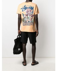 orange bedrucktes T-Shirt mit einem Rundhalsausschnitt von Stussy